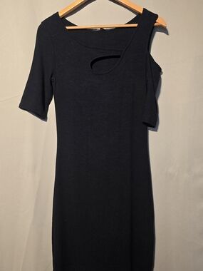 Gold Ray Black Asymmetric Cutout Bodycon Dress